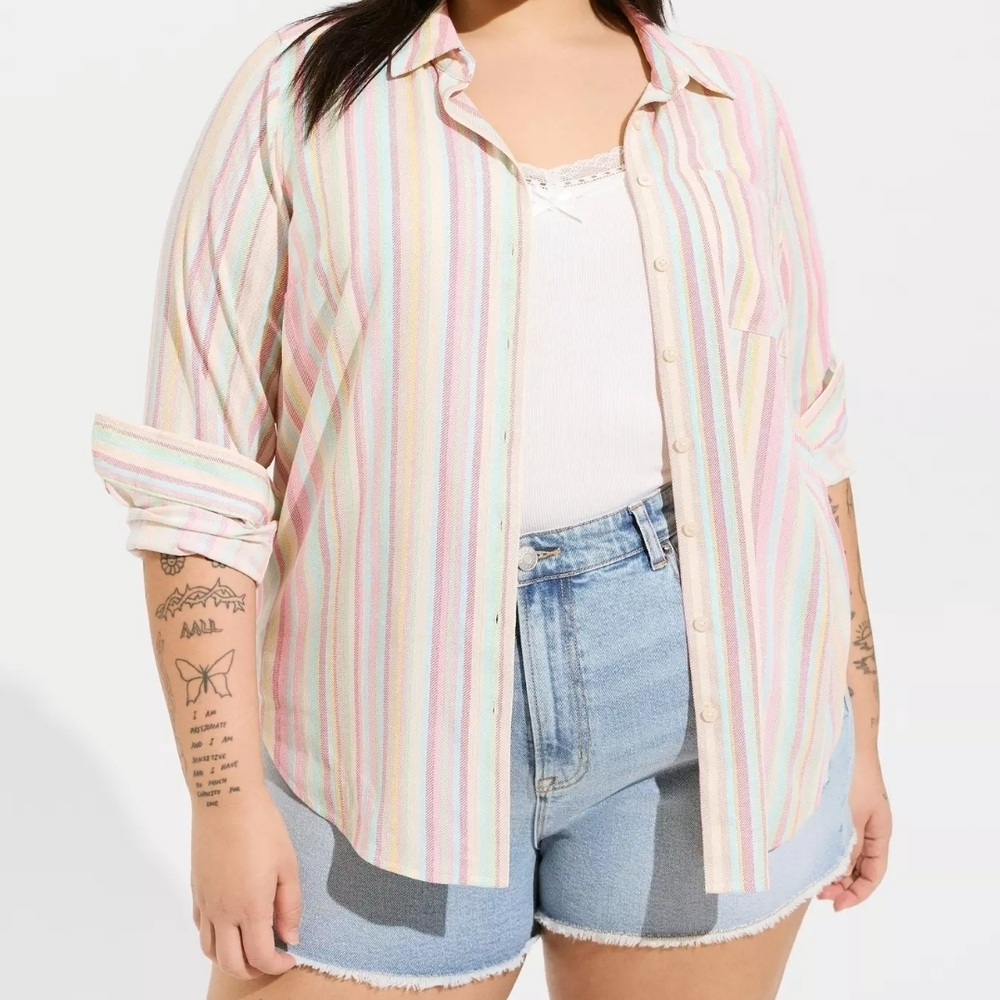 TORRID Lizzie Crinkle Gauze Button Up Long Sleeve Shirt sz 3